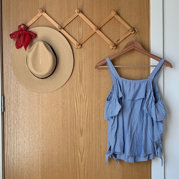 Blue Striped Cold Shoulder Top - Picture 2 of 8